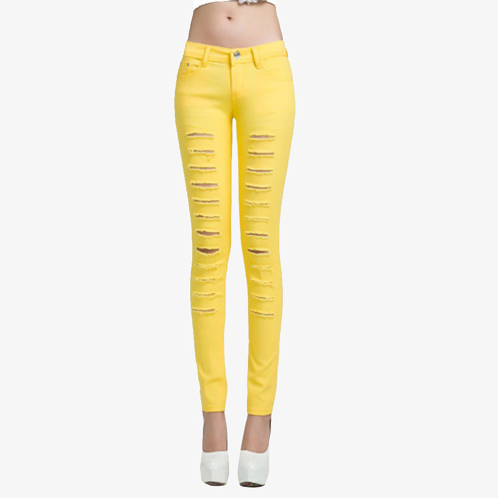 ripped yellow jeans
